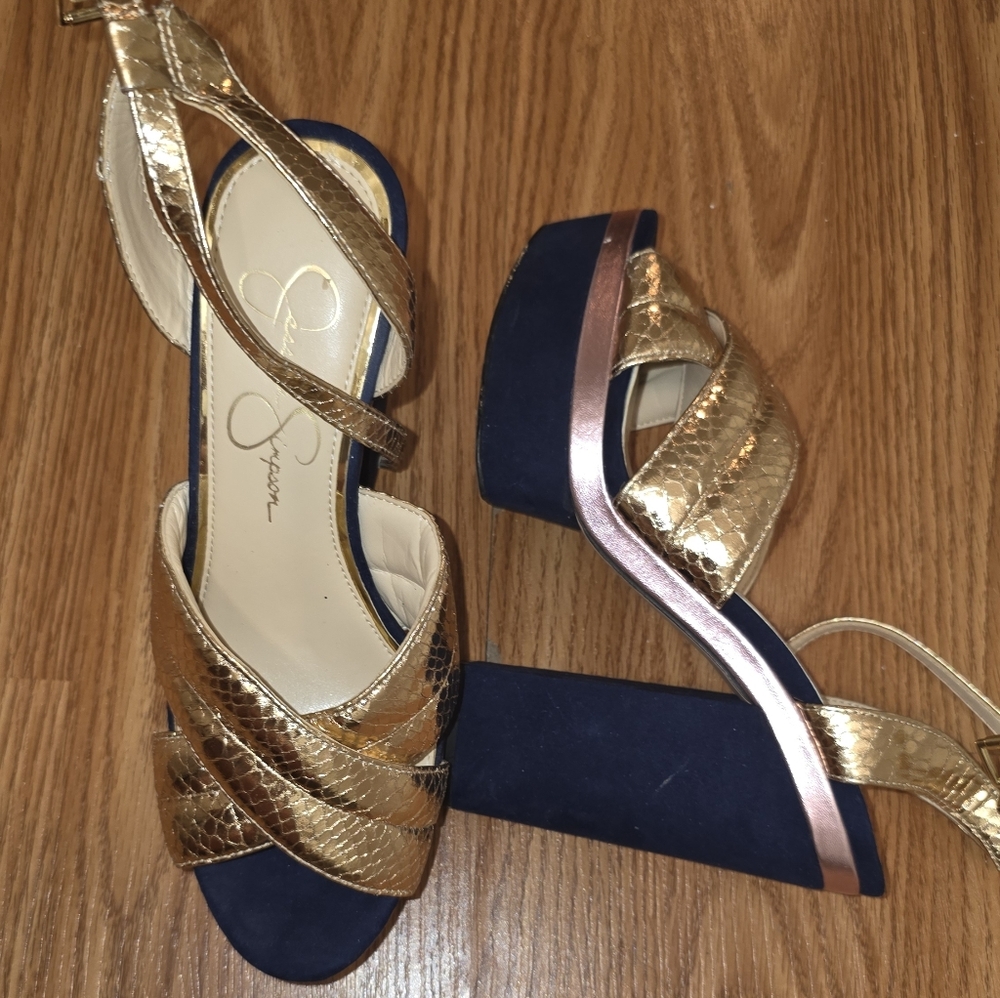 Gold and Blue Platform Heels - Picture 3 of 7